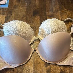 Lace and Shimmer Women's Bra Set - Cream and Pink